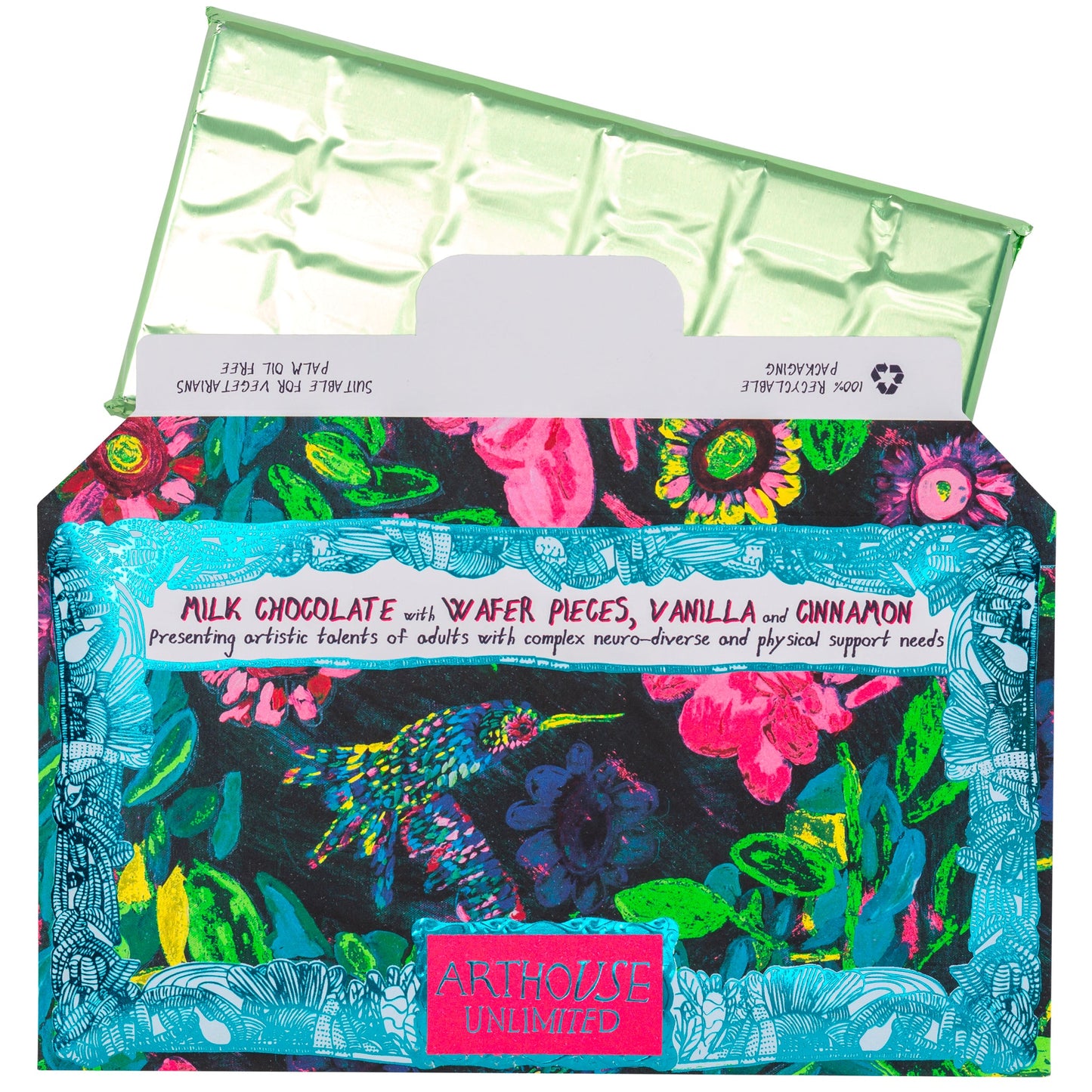 Sweet Nectar, Arthouse Milk Chocolate Bar with Wafer Pieces, Vanilla & Cinnamon
