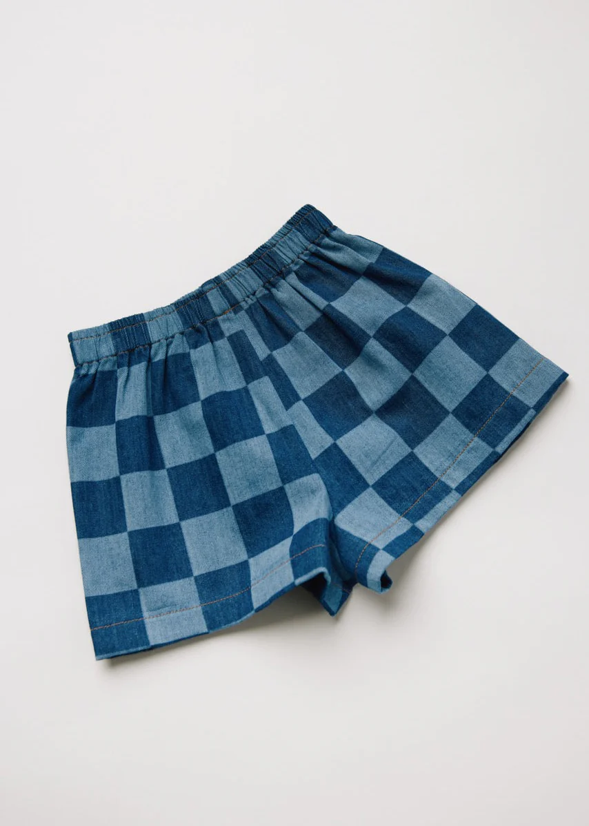Frankie Checkerboard Denim Shorts