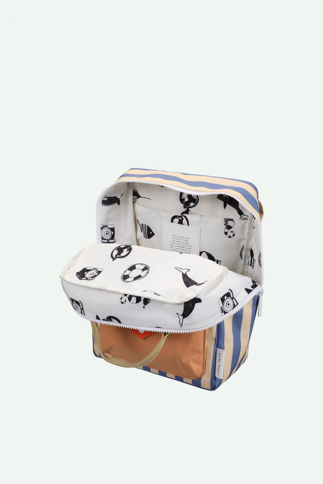 Backpack Medium Envelope - Stripes Whale Blue & Sandy
