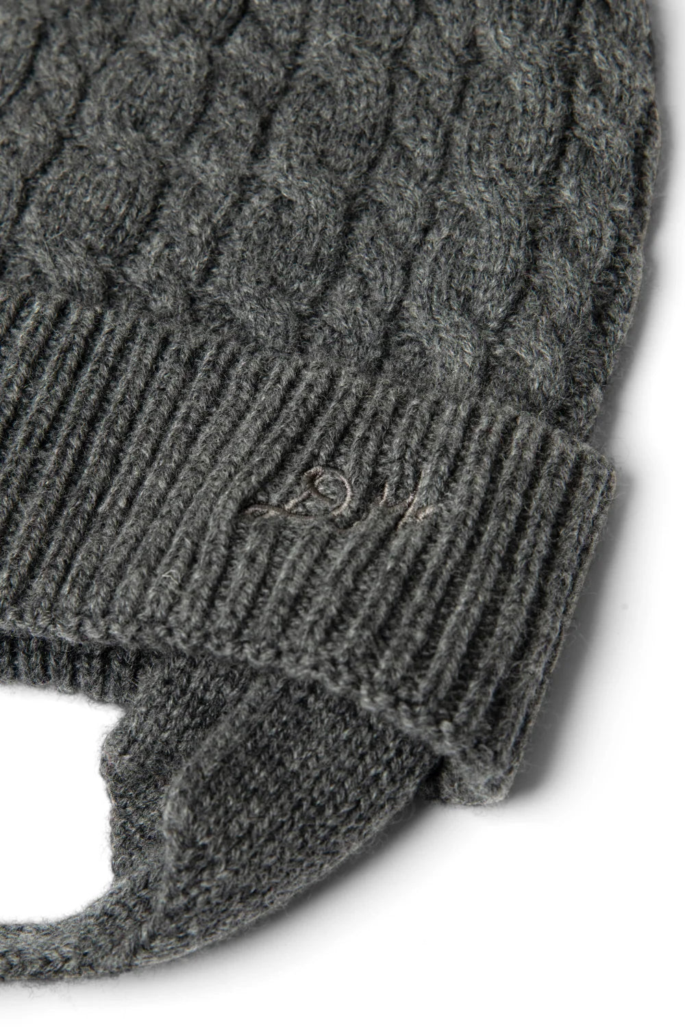 Cashmere / Wool Blend Mix Turn Up Tie Beanie - Charcoal