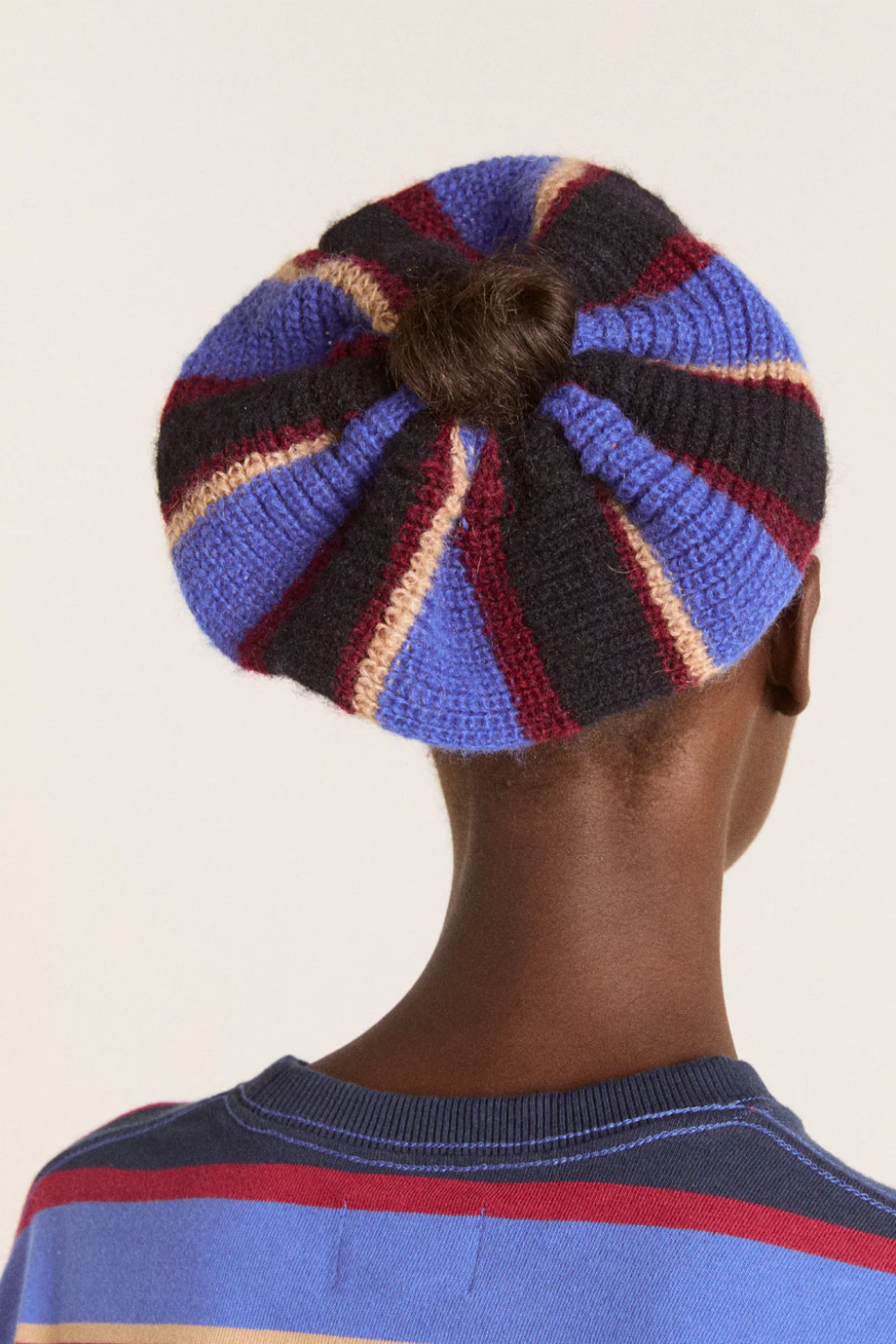 Knitted Scrunchie - Burgundy /Navy Stripe