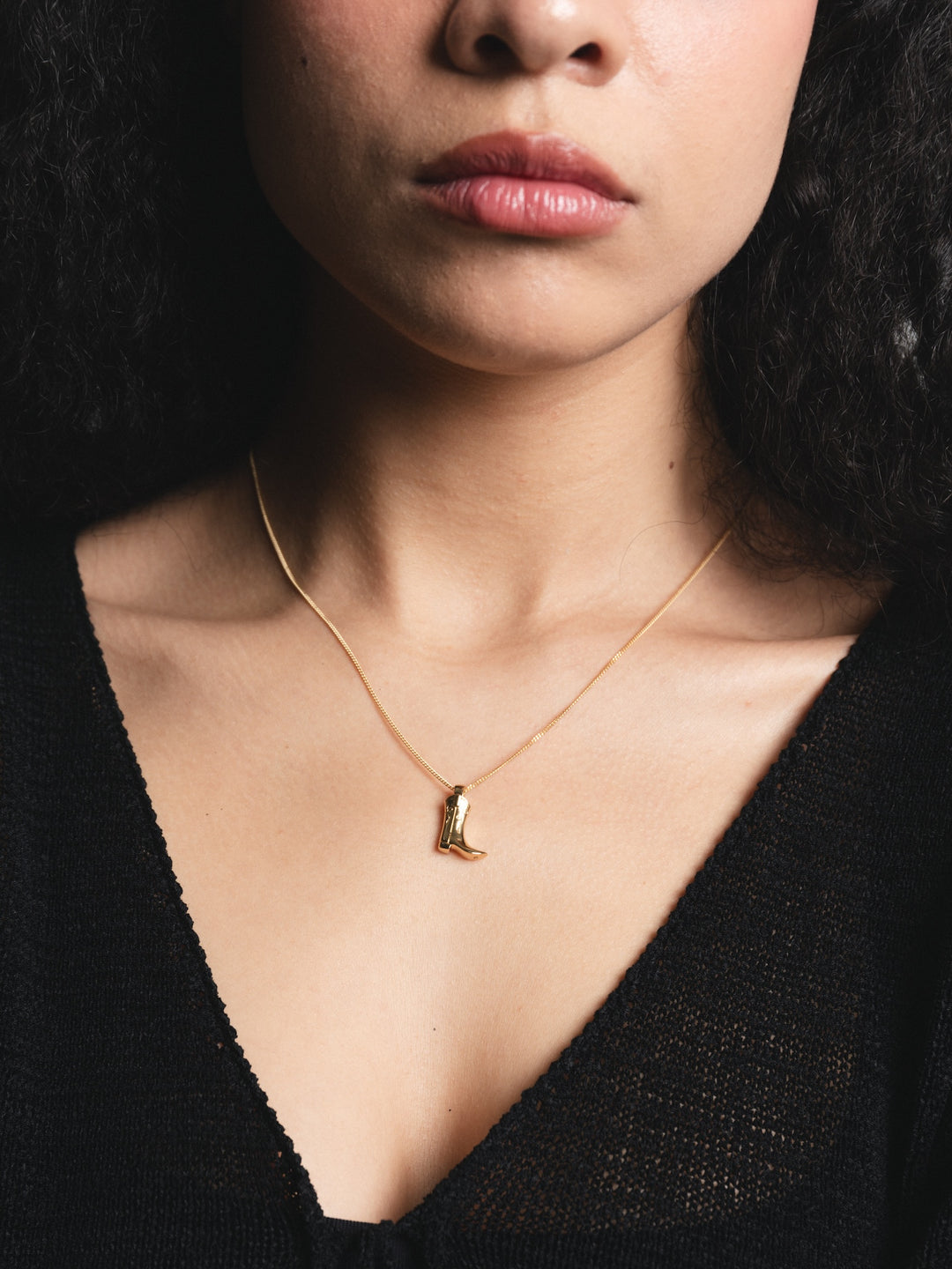 Cowboy Boot Charm Necklace - Gold