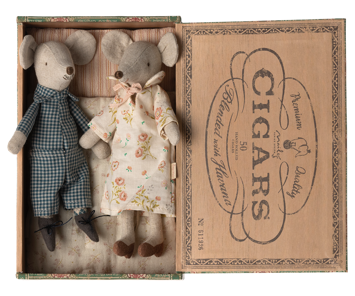 Grandma And Grandpa Mice in A Cigar Box