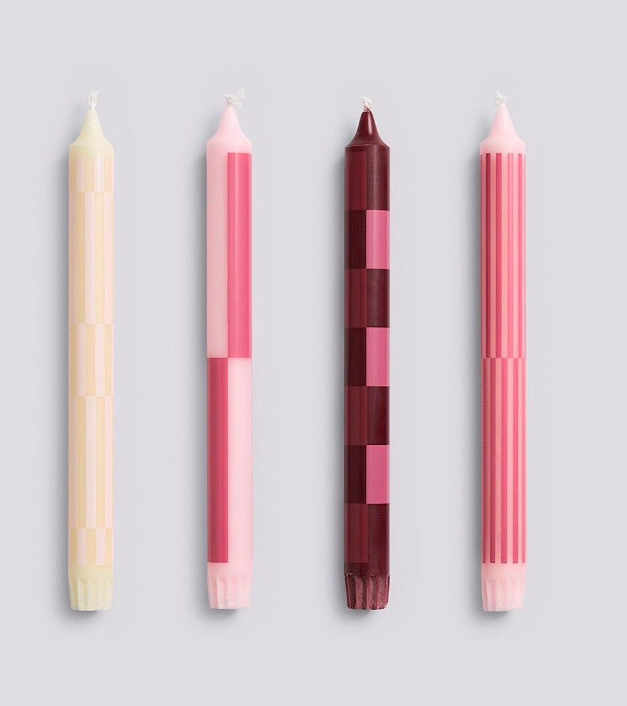 Pattern Candle Set Of 4- Pink & Bordeaux