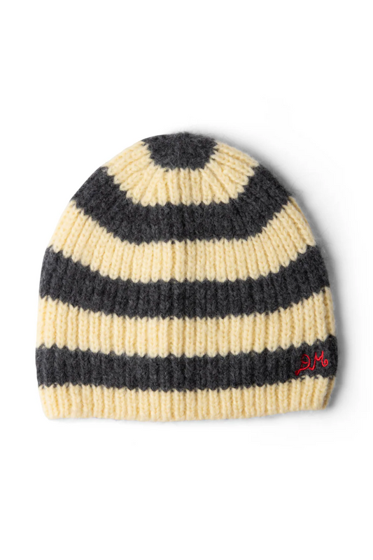 Striped Beanie - Butter/Charcoal