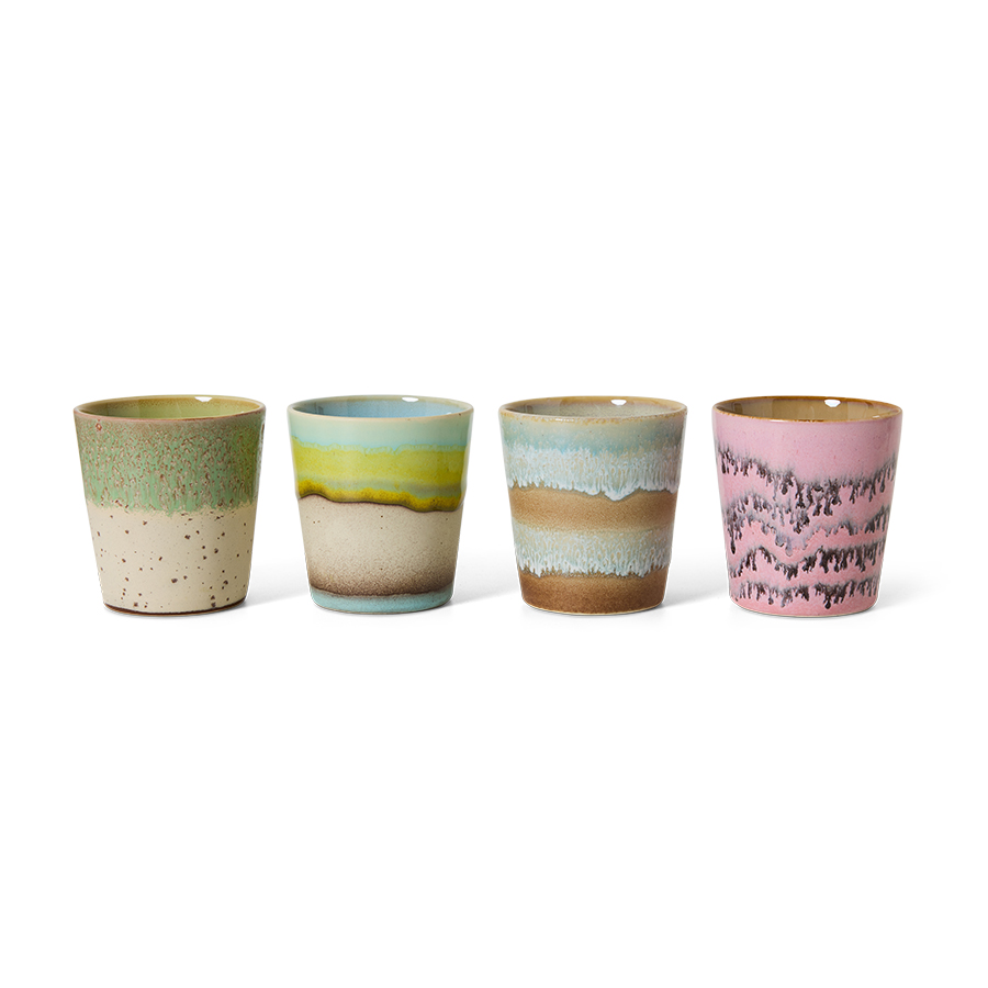 70s Ceramics Coffee Mugs Pop Art- Set Of 4