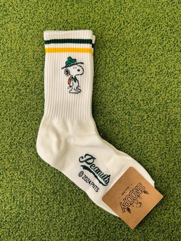 Peanuts Variety Snoopy 2Line Crew Ankle Socks: 3. Green Line