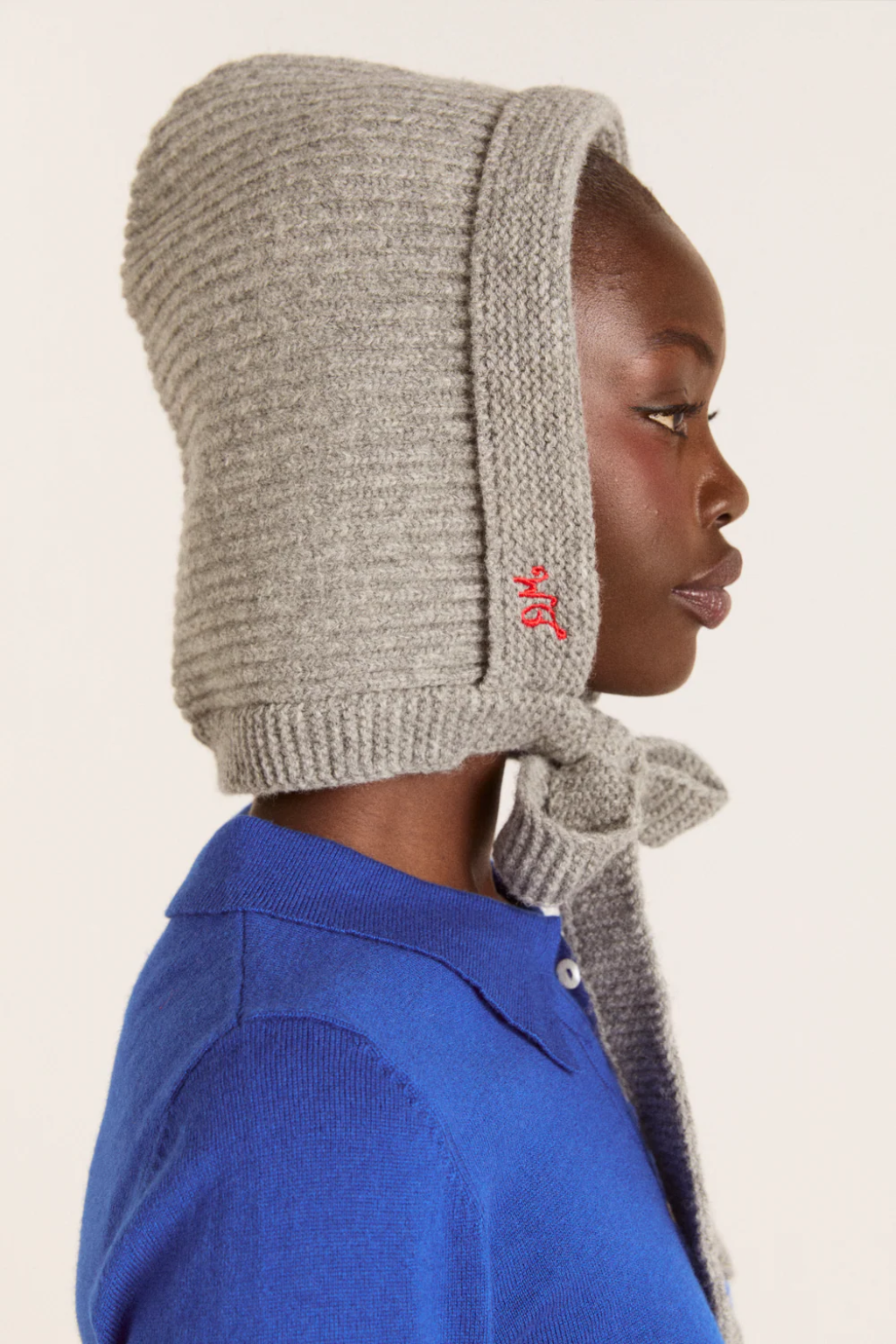 Ribbed Bonnet With Ties - Marl Grey
