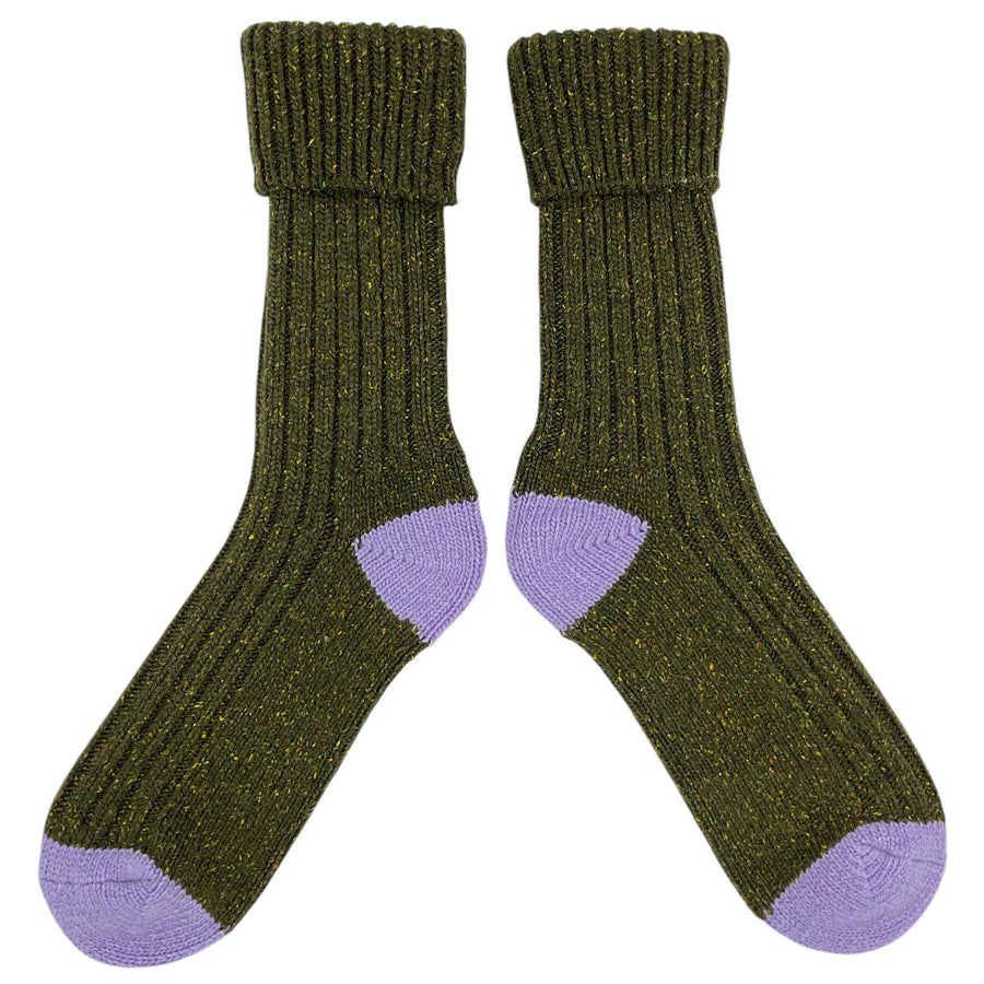 Dark Green & Lilac Recycled Silk Blend Chunky Socks