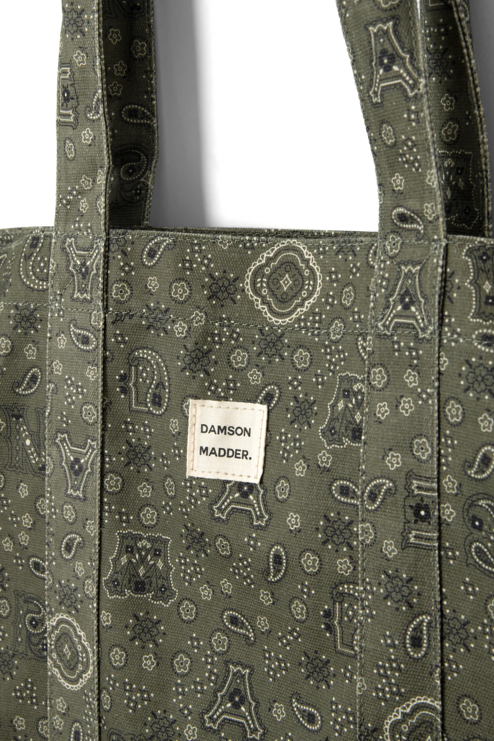DM Canvas Tote - Olive Paisley Print