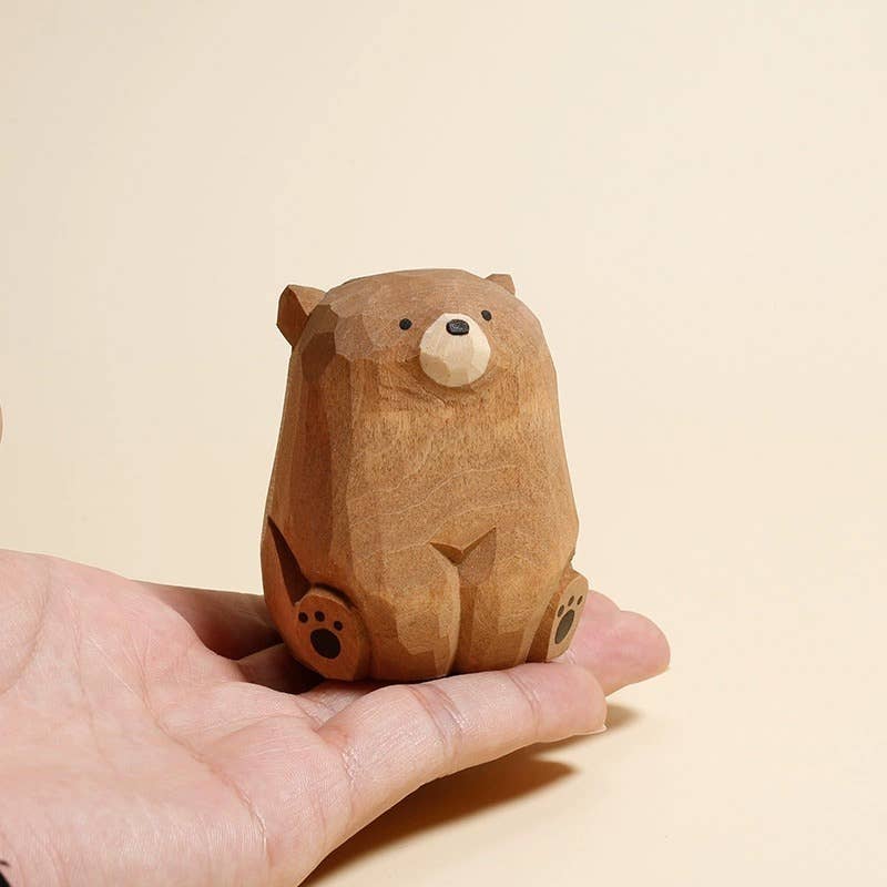 Handcrafted Wooden Bear Ornament: Brown