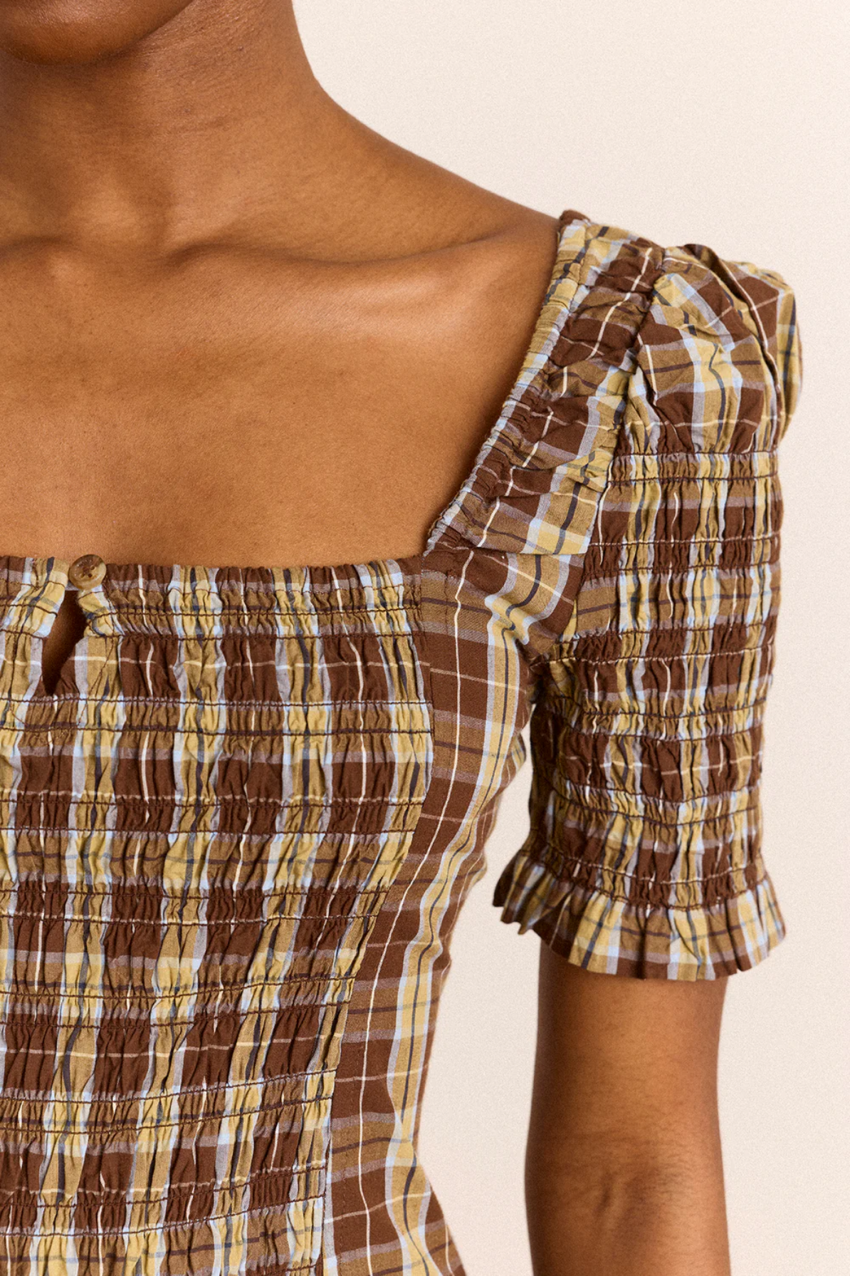 Molly Emmy Shirred Midi Dress - Cocoa Check