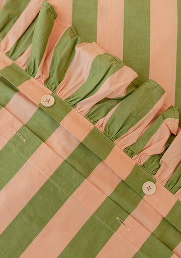 Cotton King Duvet Cover - Green Stripe