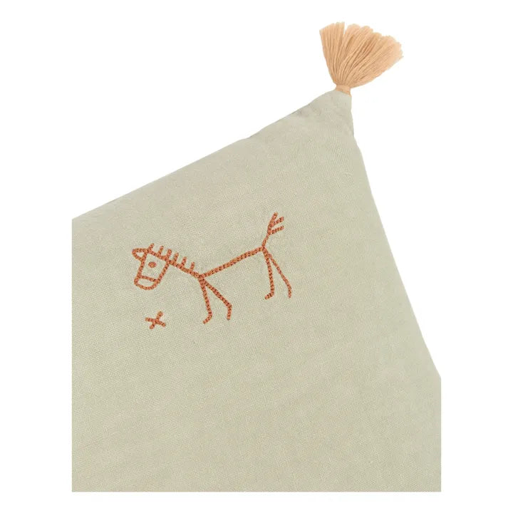 Linen Embroidered Cushion - Matcha