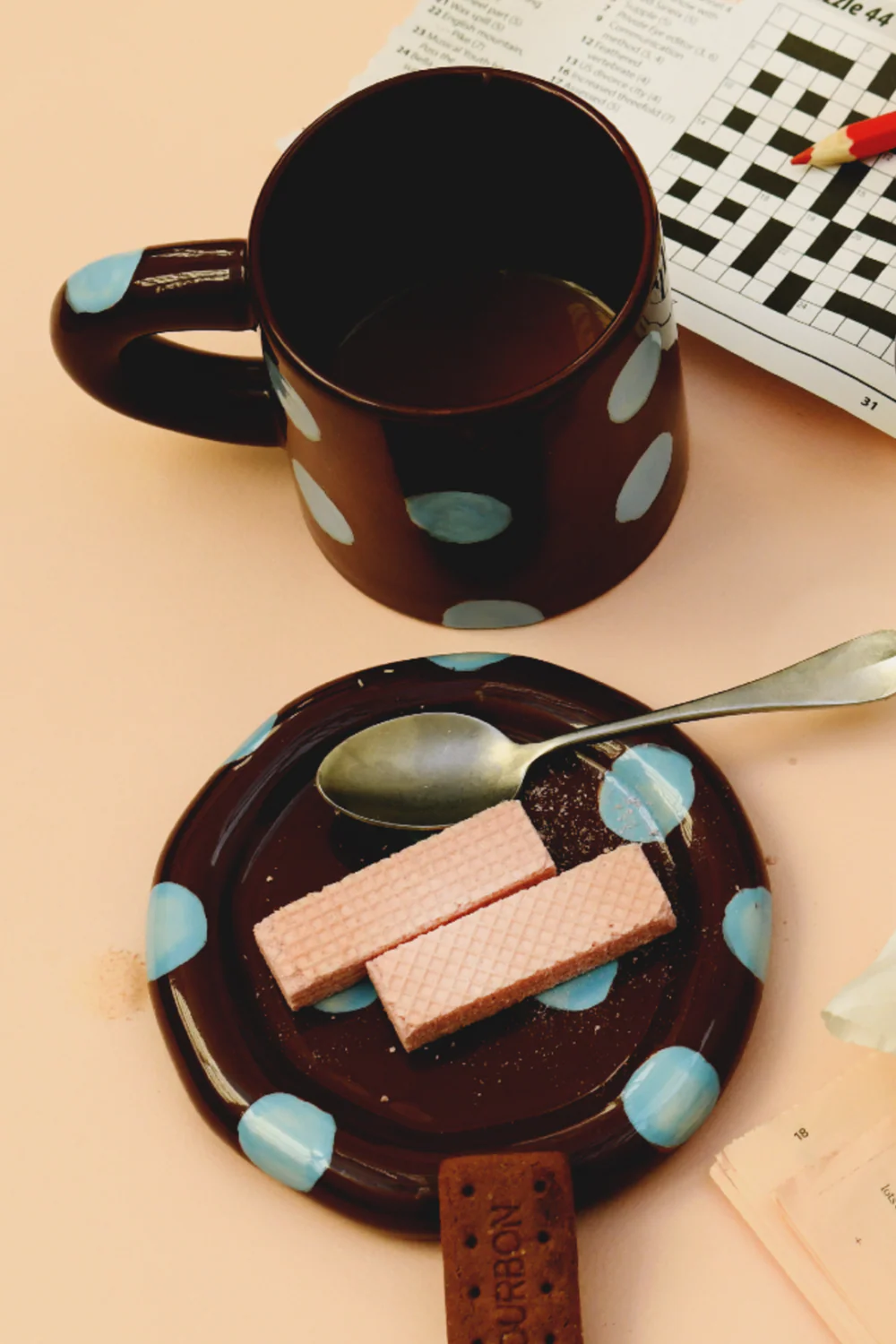 Chubby Mug - Burgundy & Blue Spot