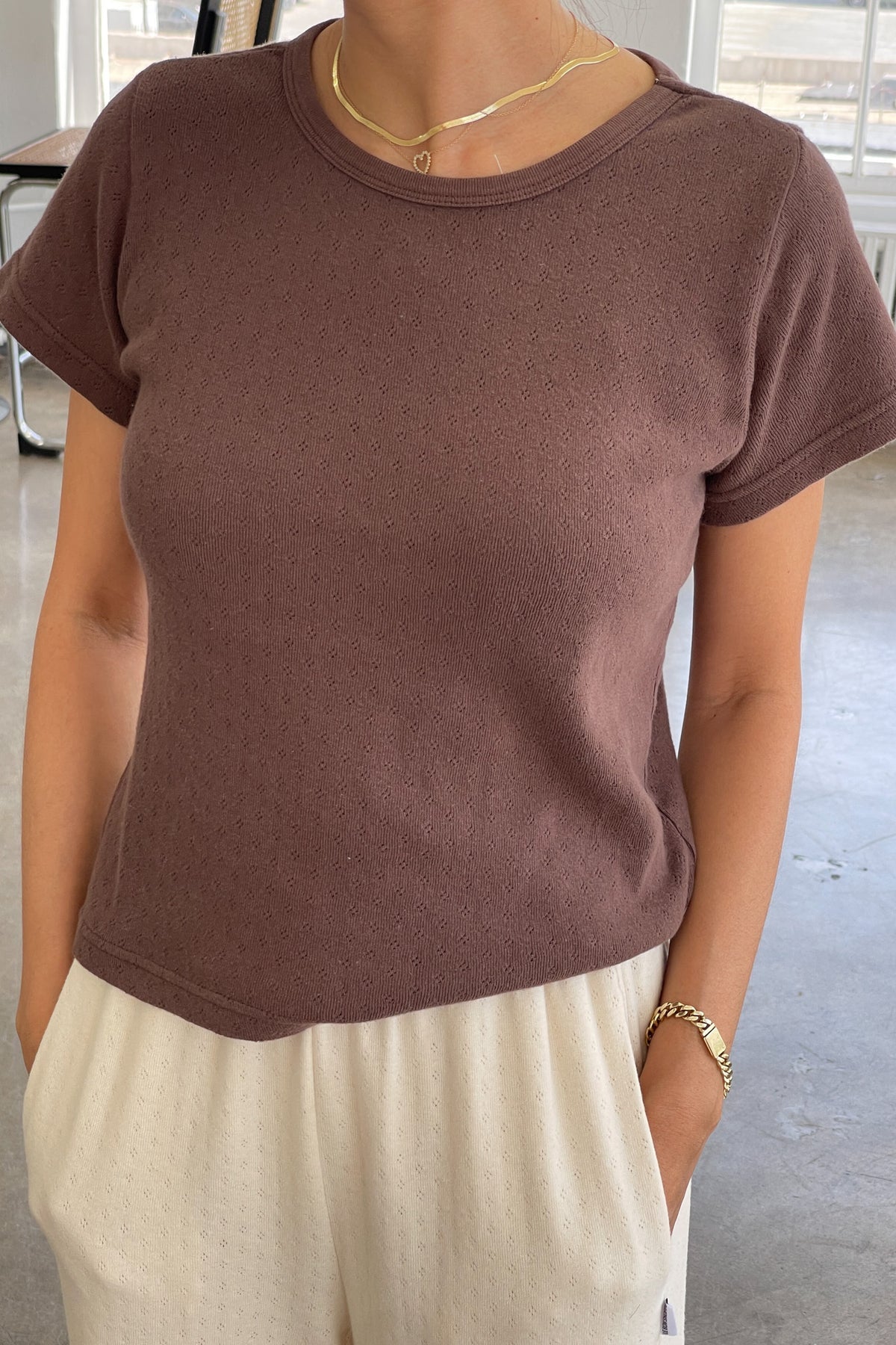 Pointelle Babe Tee - Chocolate