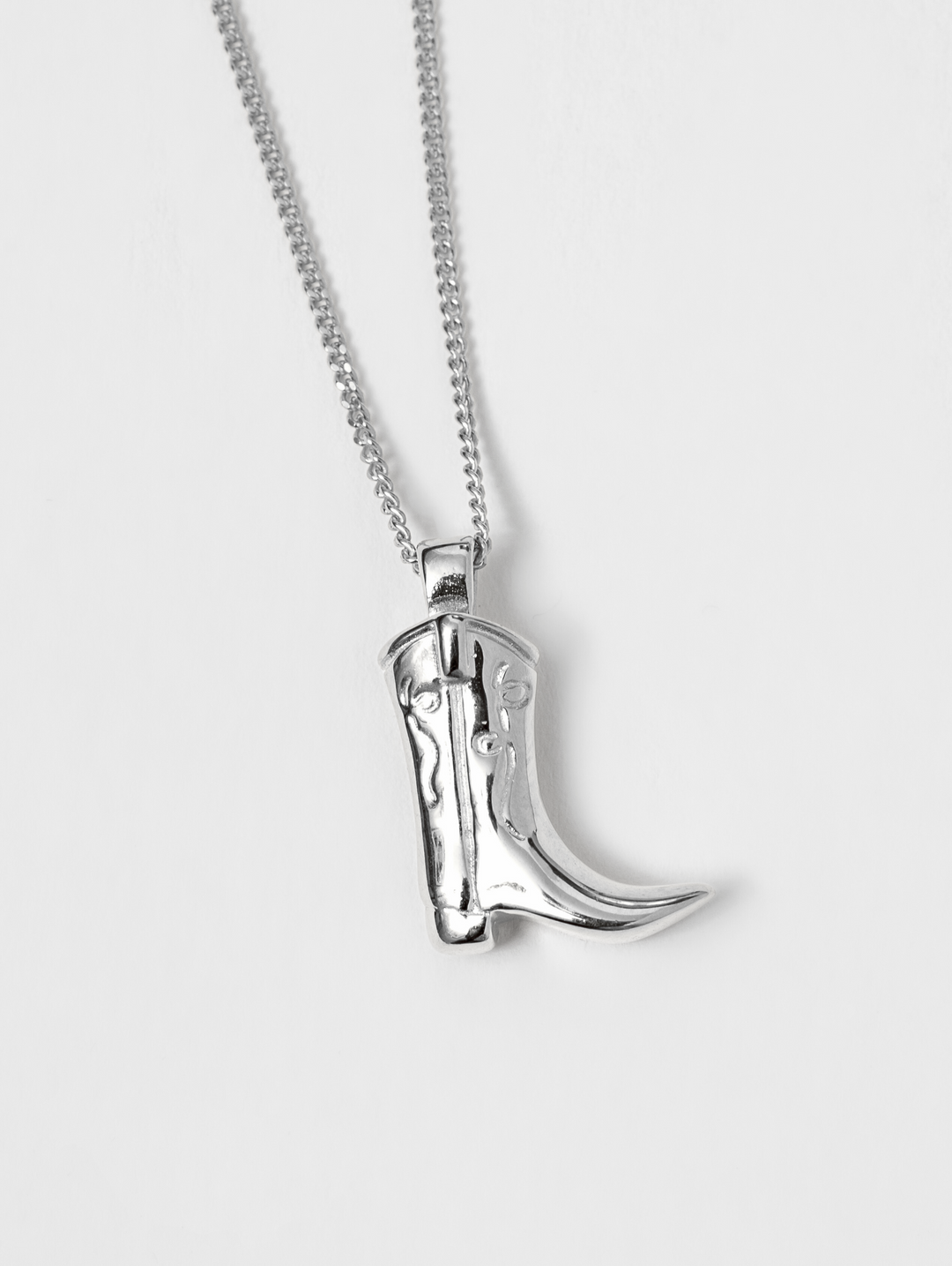 Cowboy Boot Charm Necklace - Silver