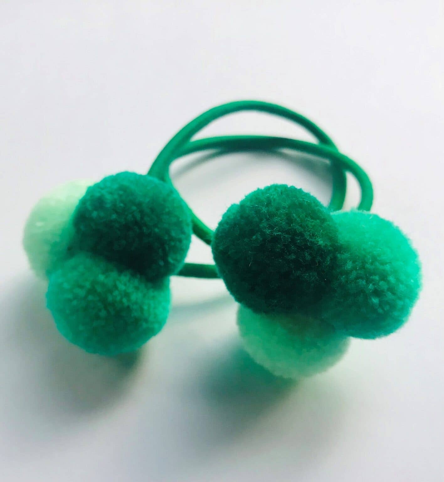 Mini Pom Pom Hair Bobble Trio - Green