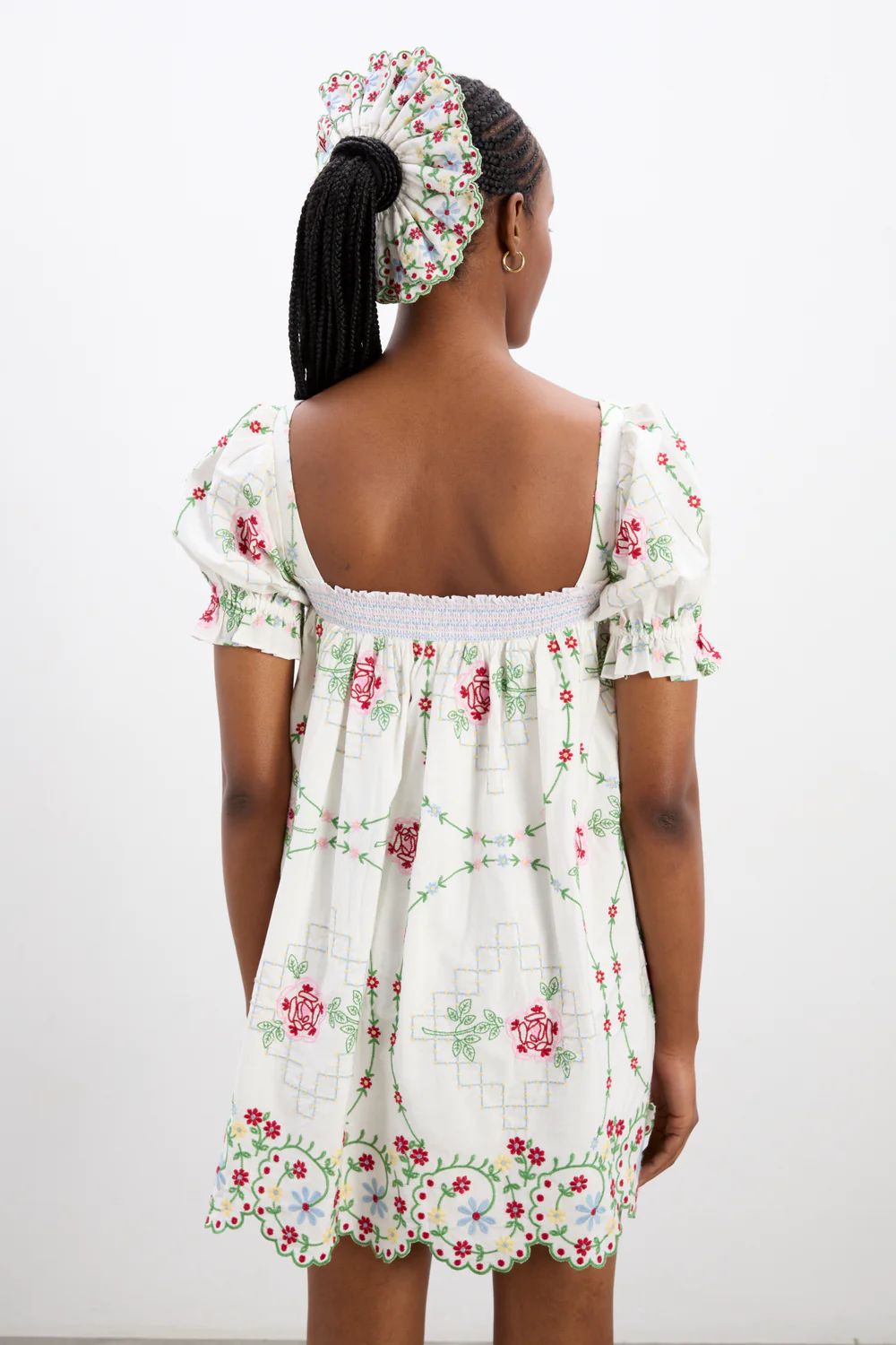 Lulu Mini Dress - Rose Embroidery
