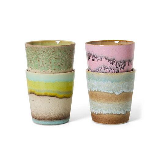 70s Ceramics Coffee Mugs Pop Art- Set Of 4