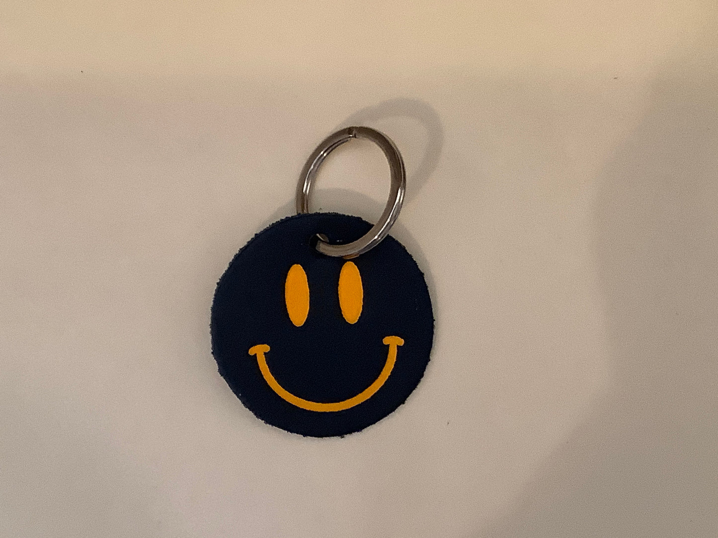 Smiley Leather Key Ring - Black/Orange