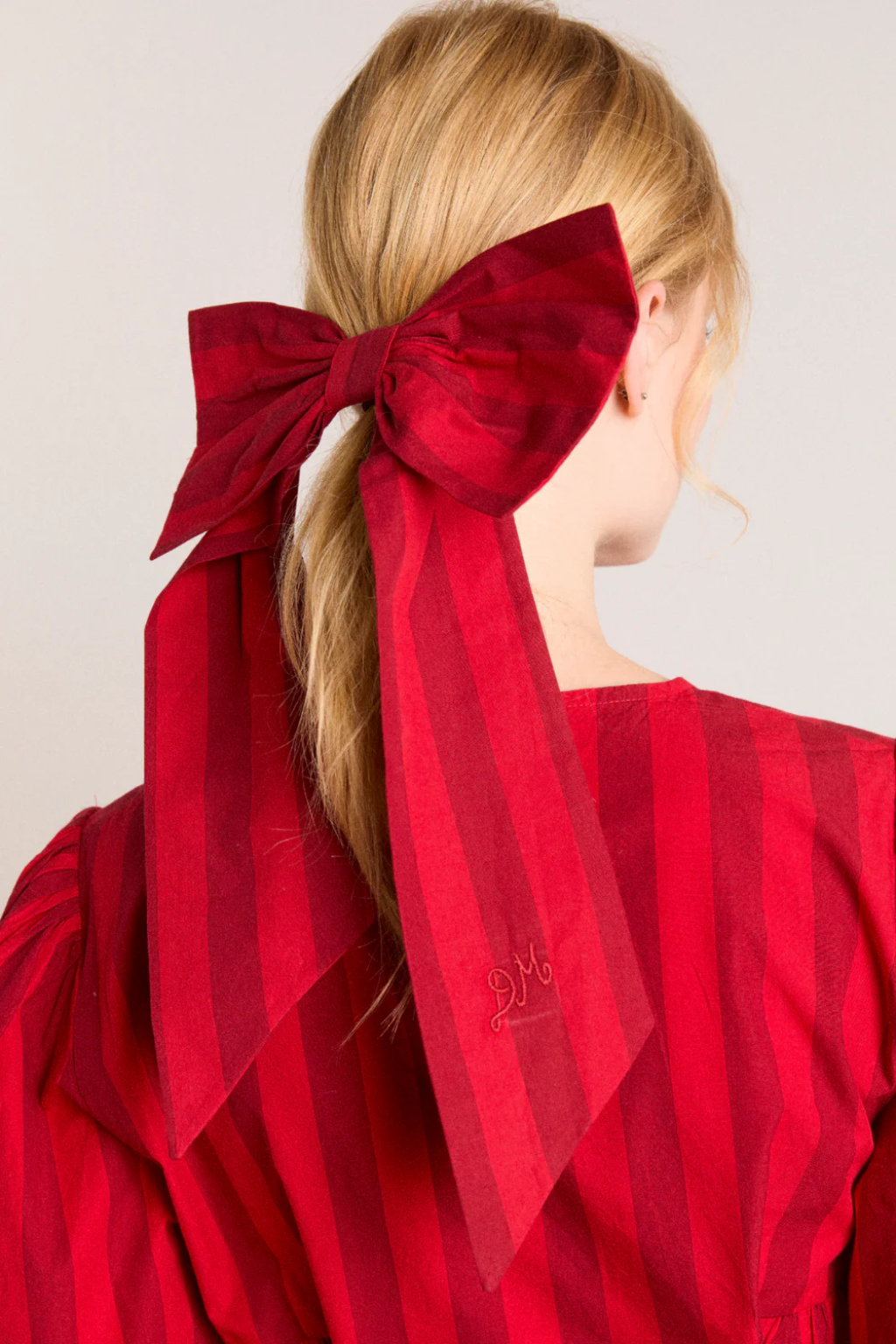 Oversized Bow Clip - Red & Burgundy Stripe