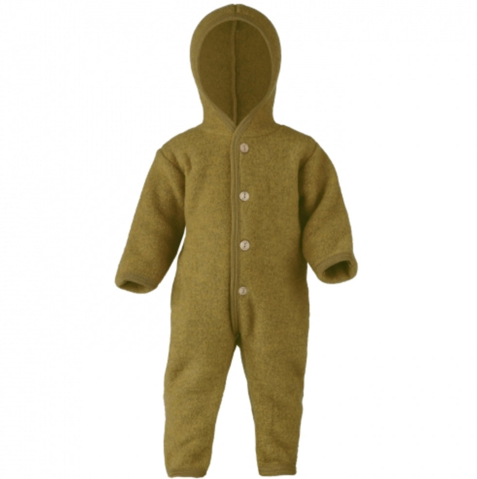 Engel Merino Fleece Button Front Snuggle Suit Hoodie - Saffron