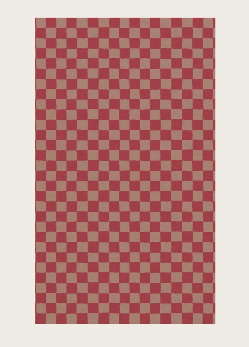 Checker Gift Wrap 10m - Powder / Red