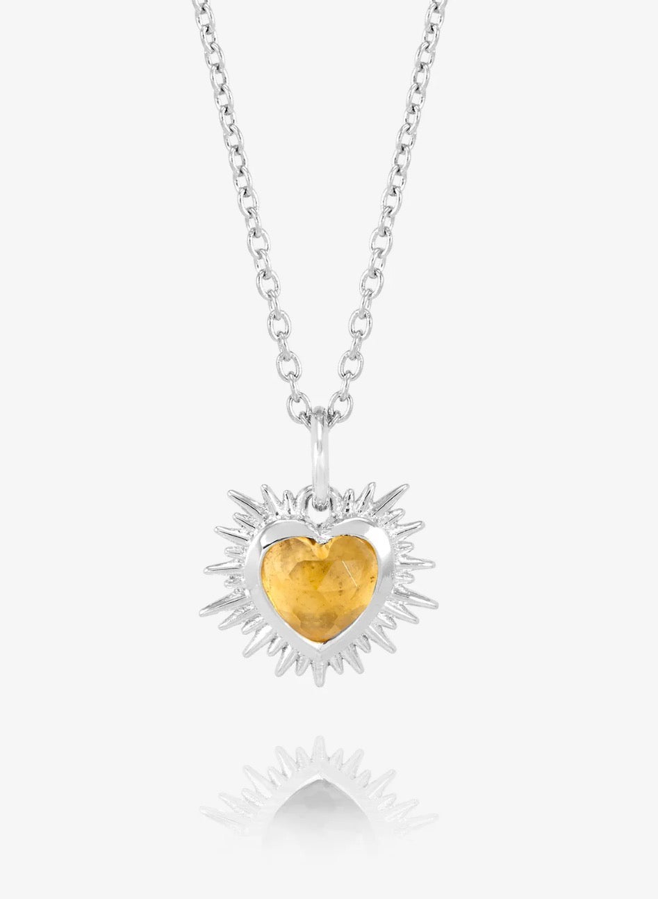Electric Love November Birthstone Heart Necklace Silver - Citrine