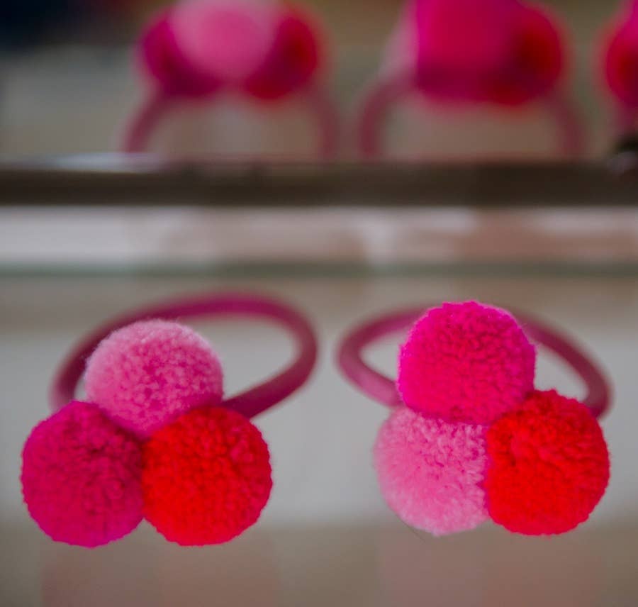 Mini Pom Pom Hair Bobble Trio - Pinks