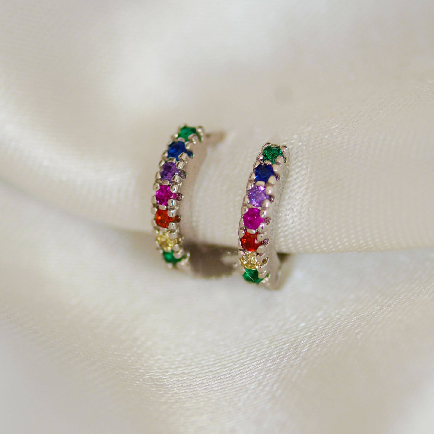 Rainbow Huggie Hoop Earrings: Gold