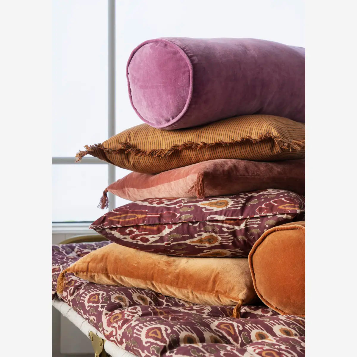 Velvet Bolster Cushion - Burnt Orange