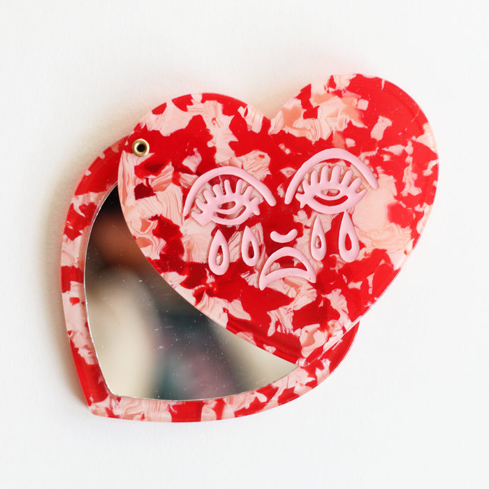 Crying Heart Pocket Mirror - Pink Marble