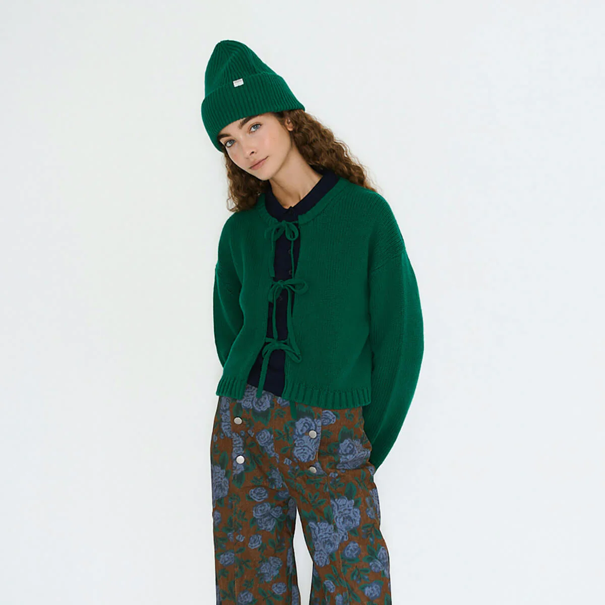Tie Detail Cardigan Dark Green