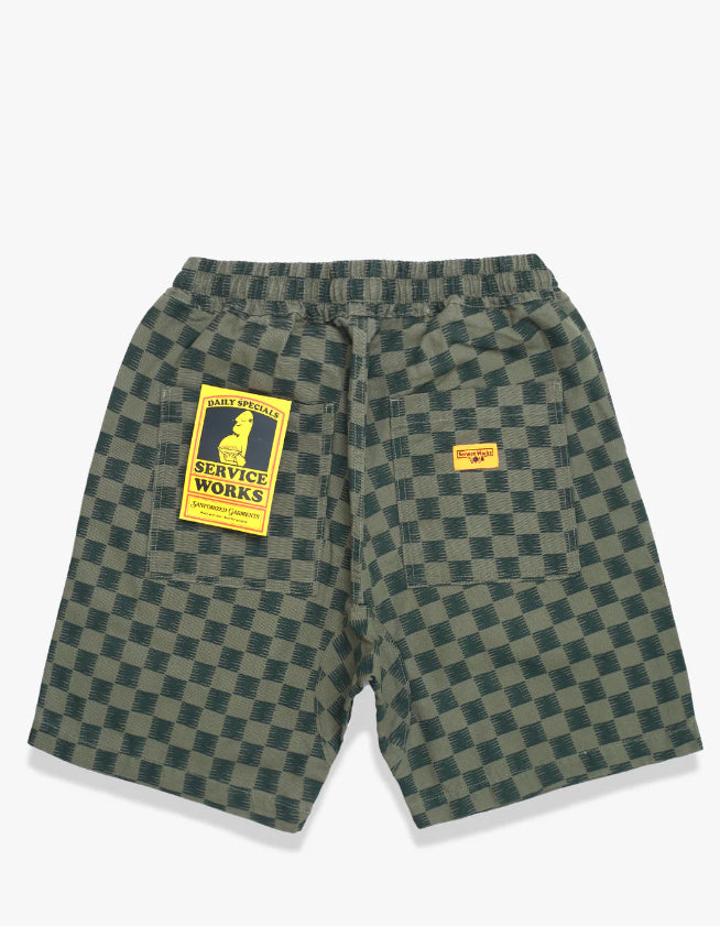 Printed Chef Shorts - Olive Checker