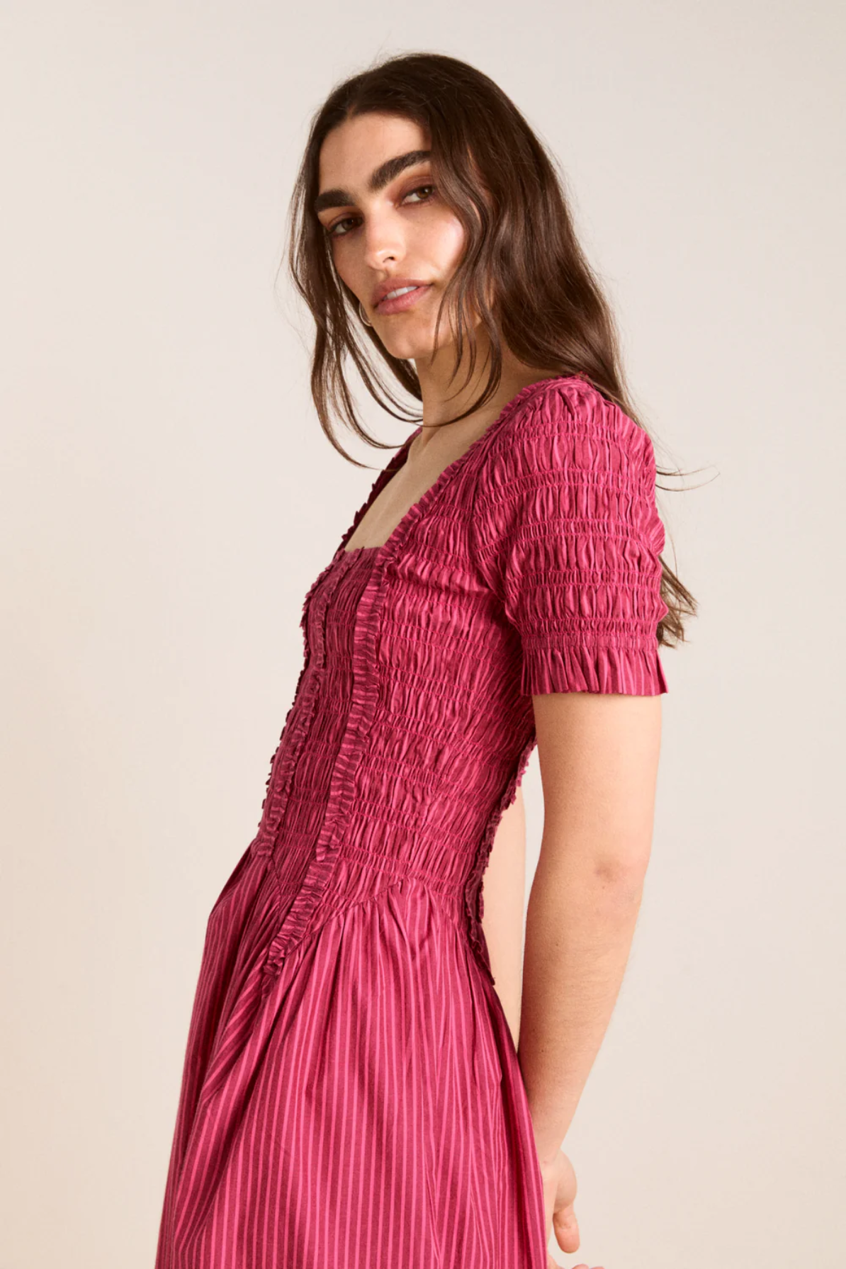 Raphaela Ruffle Midi - Berry Business Stripe