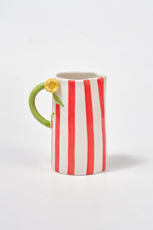 Hand painted Tulip Jug - Bold Red Stripe
