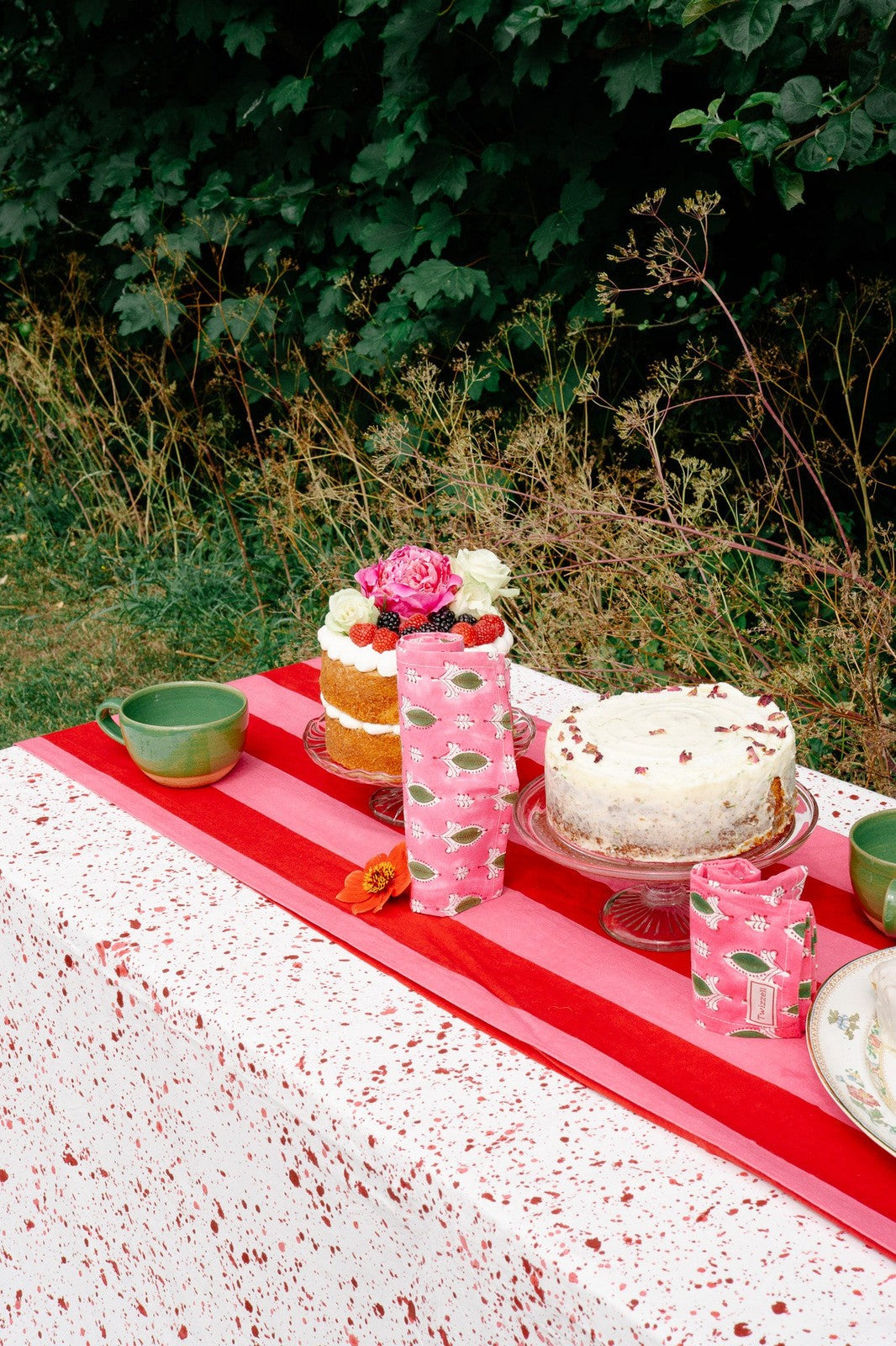 Pink and Red Stripe Tablecloth