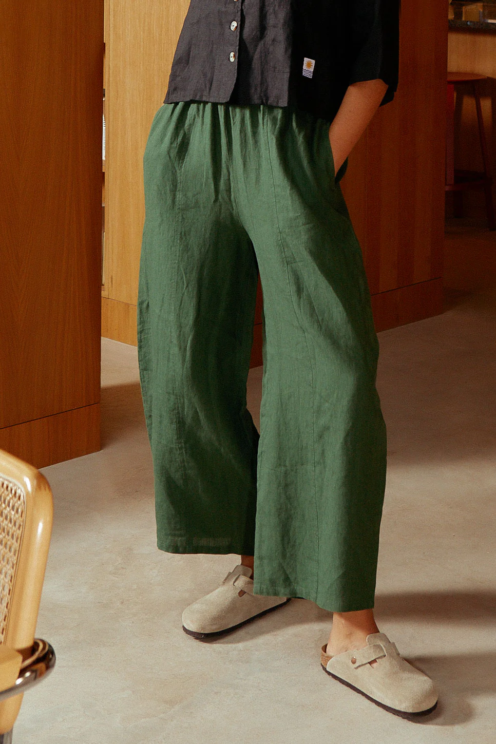 Basic Linen Trousers - Hunter Green