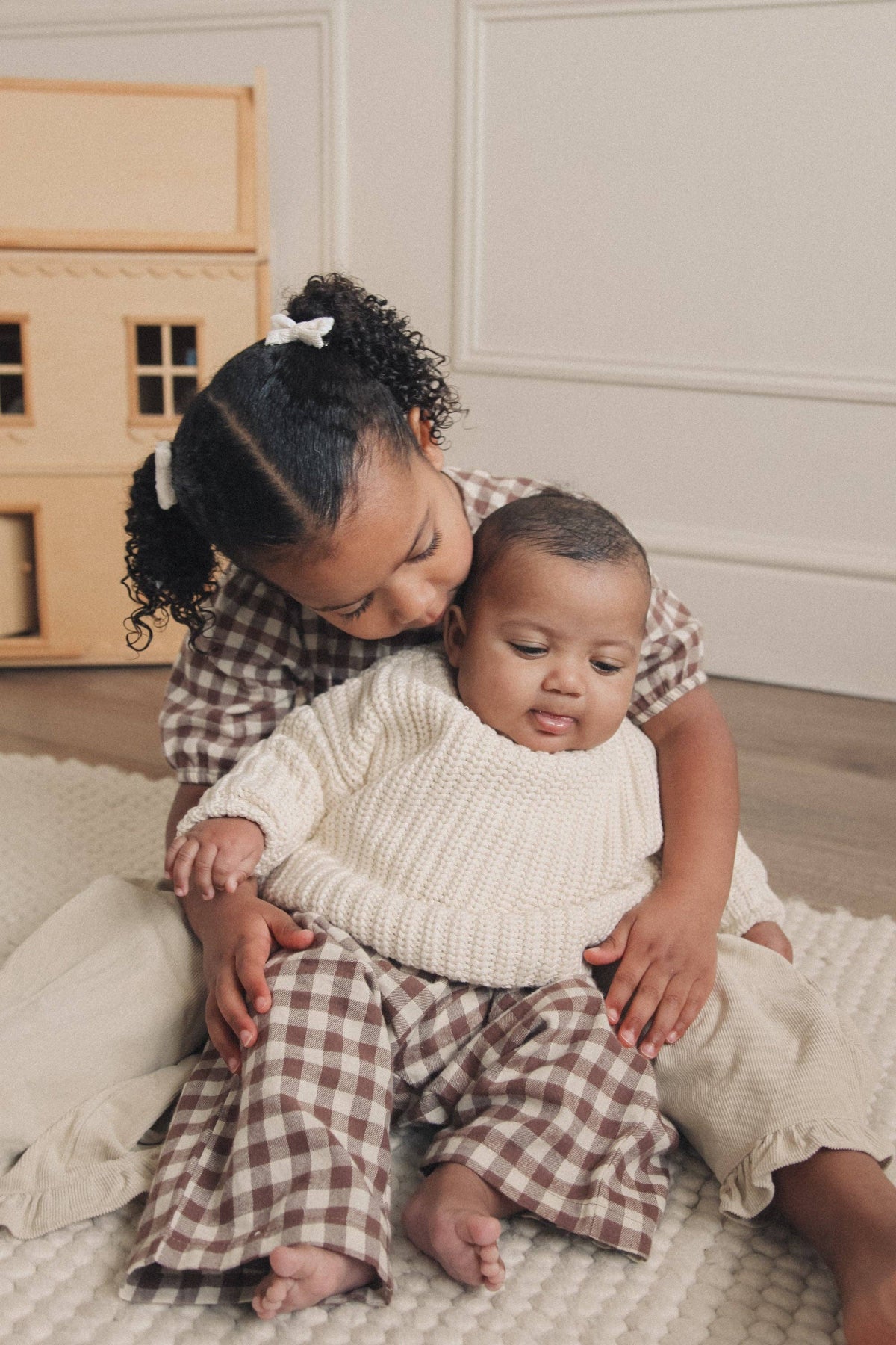 Brown/Check Brushed Cotton Wide Leg Trousers: 18-24m