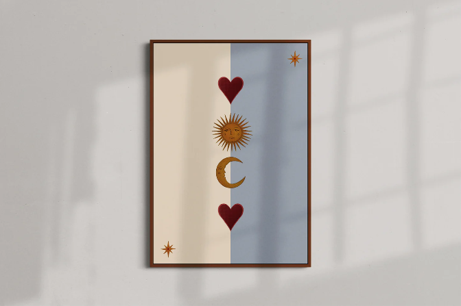Sun, Moon & Heart - Blue A3