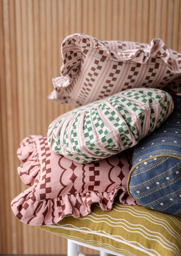Cotton Cushion Cover - Pink Ruffle