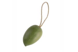Green olive-shaped soap on a rope 180g
