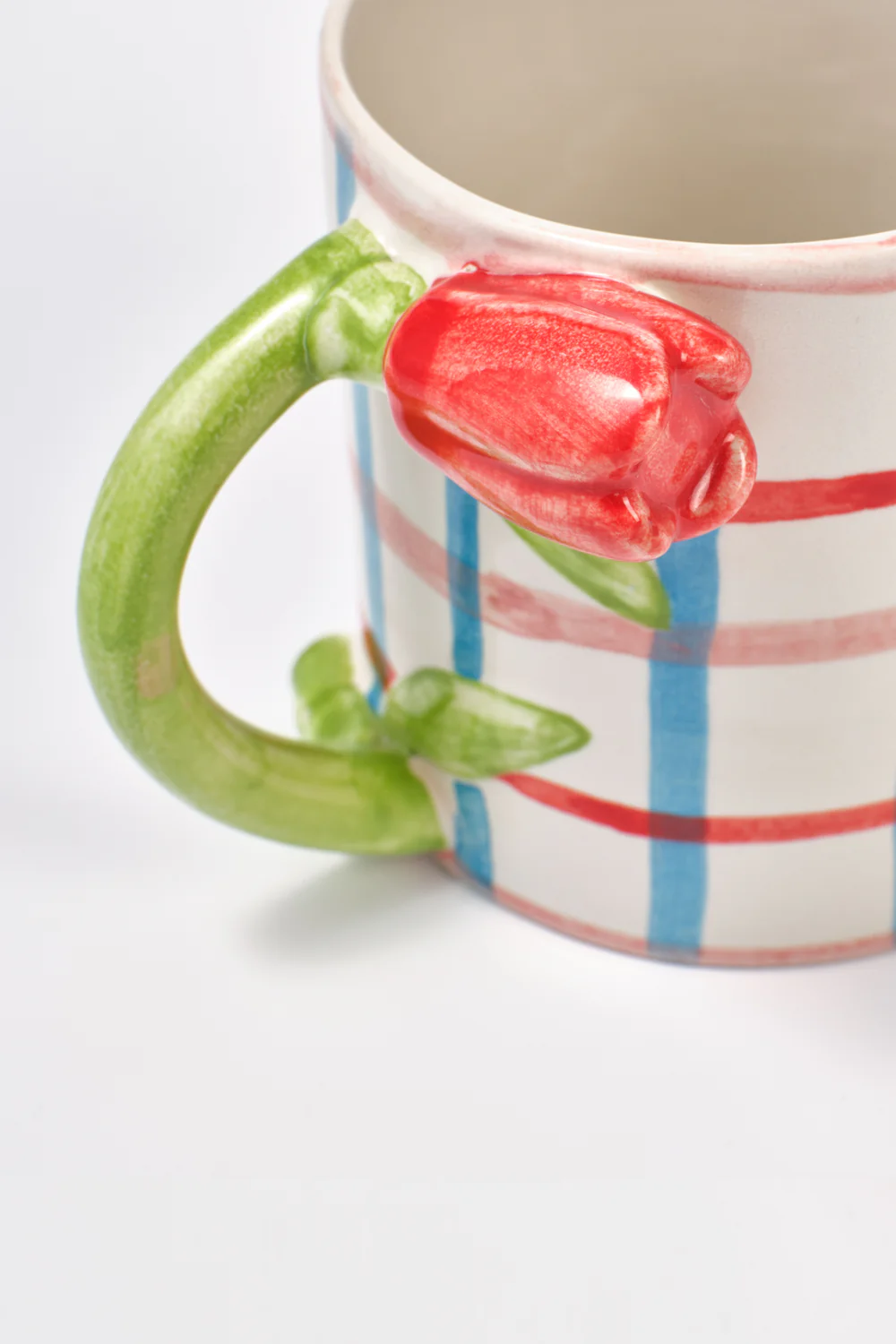 Hand Painted Tulip Handle Mug - Check