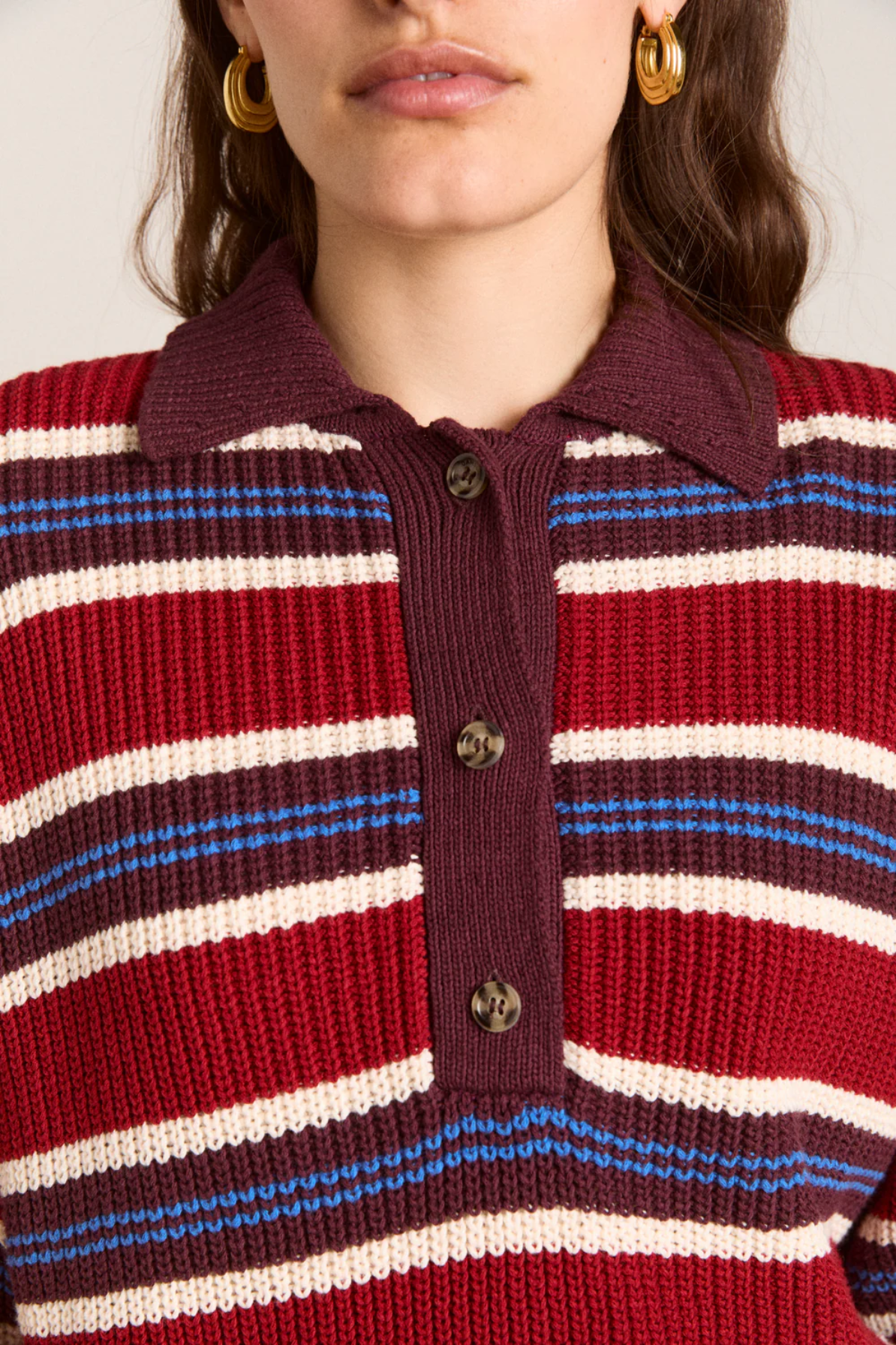 Ilona Rugby Jumper Burgundy Stripe