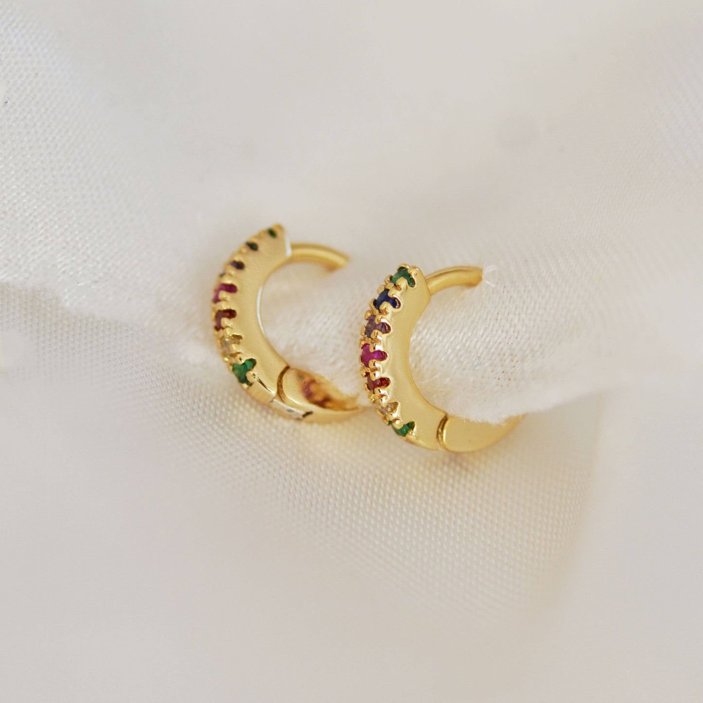 Rainbow Huggie Hoop Earrings: Gold