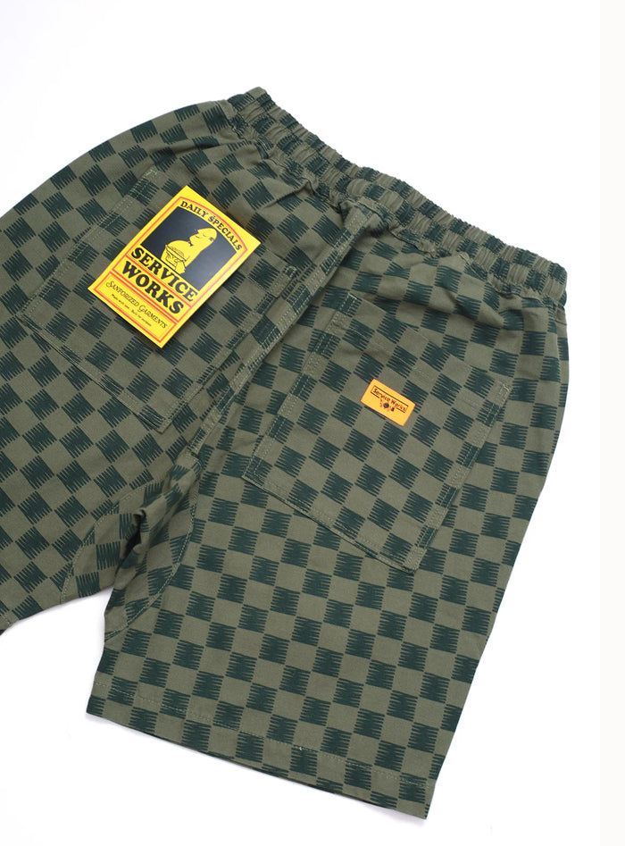Printed Chef Shorts - Olive Checker