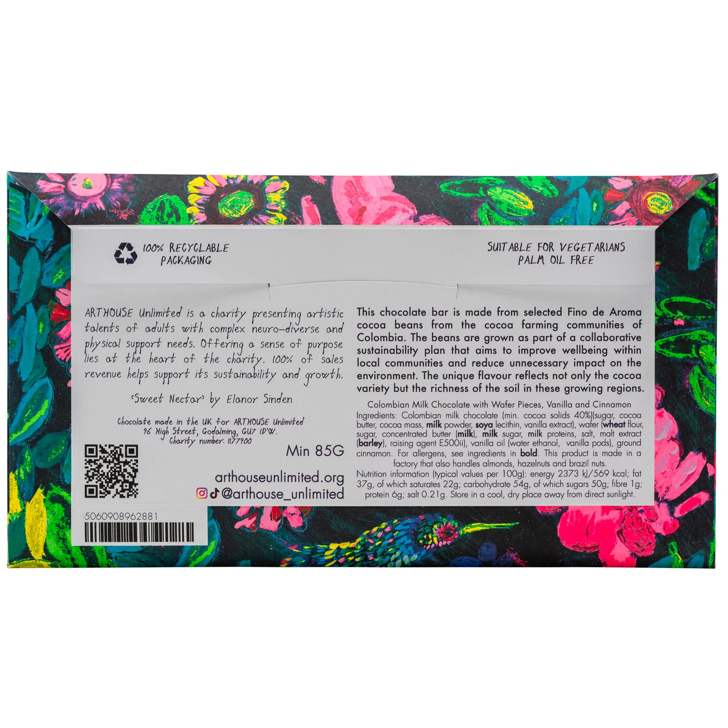 Sweet Nectar, Arthouse Milk Chocolate Bar with Wafer Pieces, Vanilla & Cinnamon