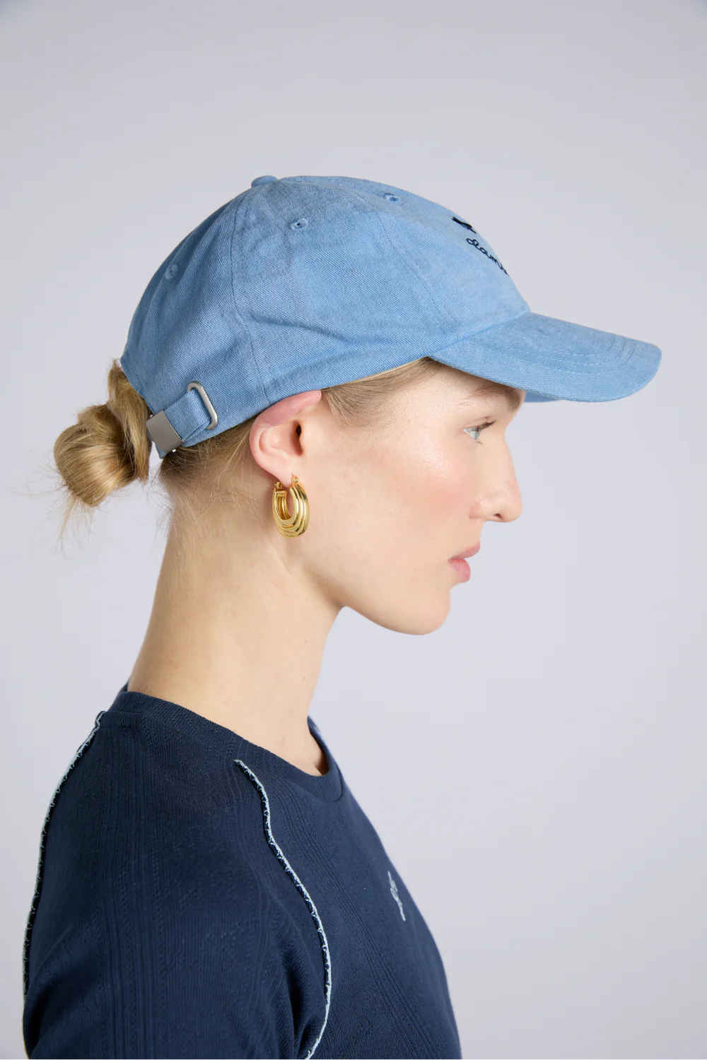 Smiley Washed Cap - Blue With Navy Embroidery