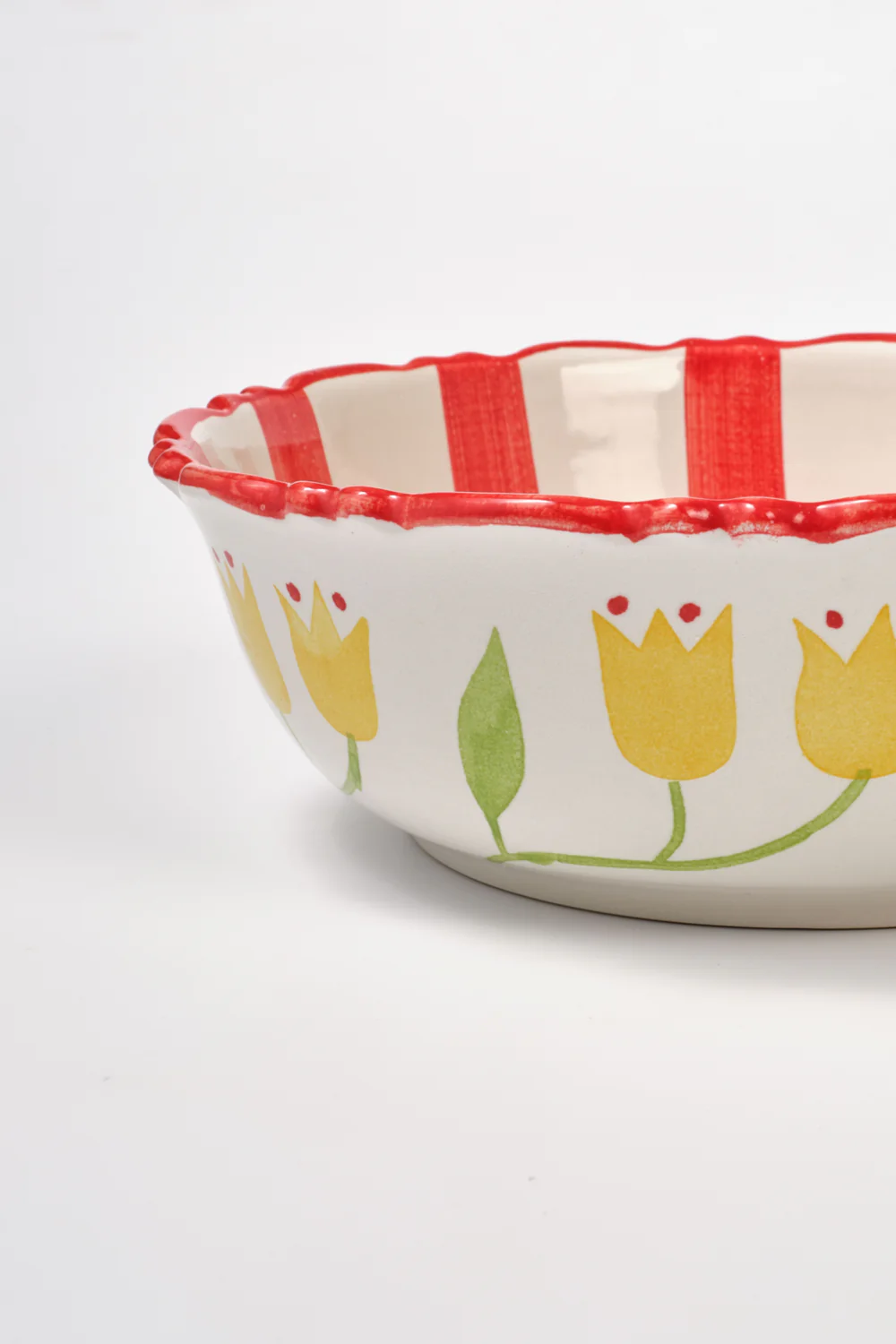 Hand painted Frilly Large Bowl - Bold Red Stripe